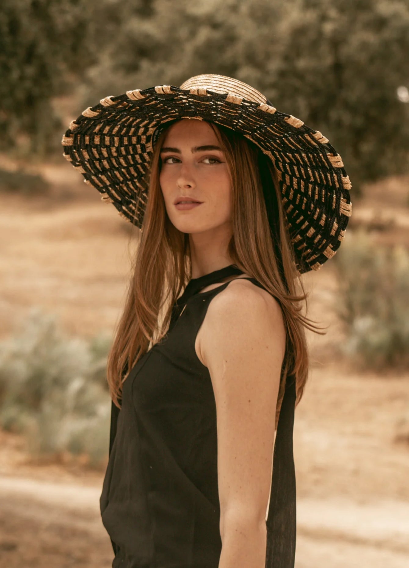 Black & Natural Straw Hat