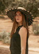 Load image into Gallery viewer, Black &amp; Natural Straw Hat
