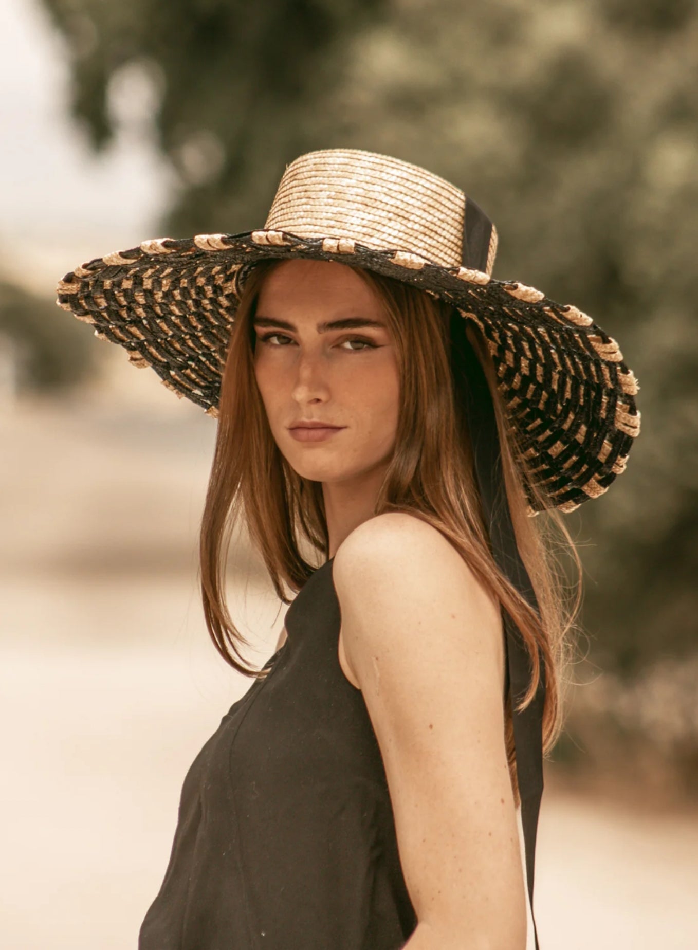 Black & Natural Straw Hat