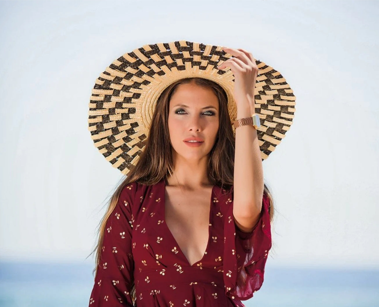 Natural & Black Woven Straw Hat