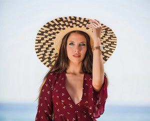 Natural & Black Woven Straw Hat
