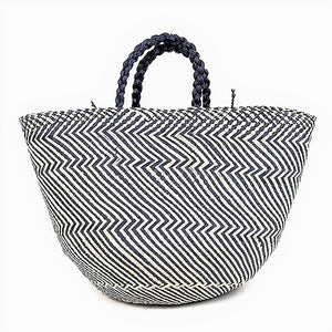 Artisanal Basket in Navy Zig Zag