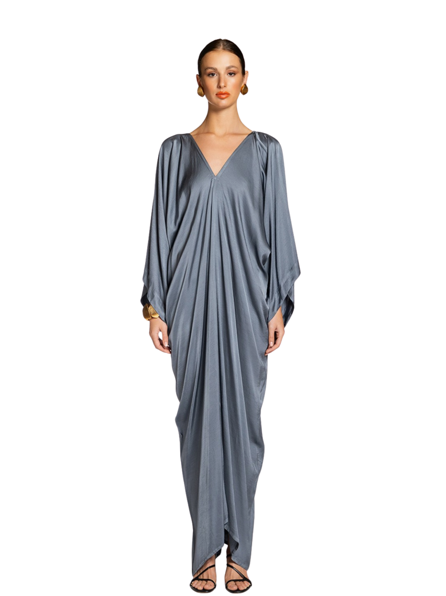 gray draped dress