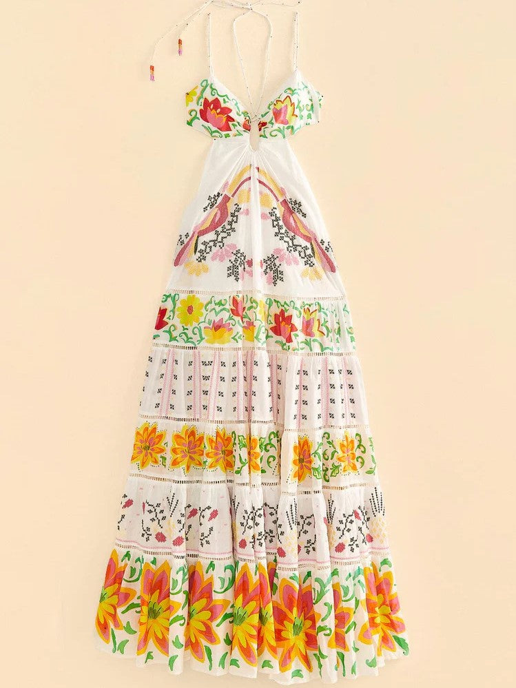 Mixed Neon Floral Maxi Dress