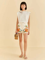 Load image into Gallery viewer, Embroidered Floral Twill Shorts
