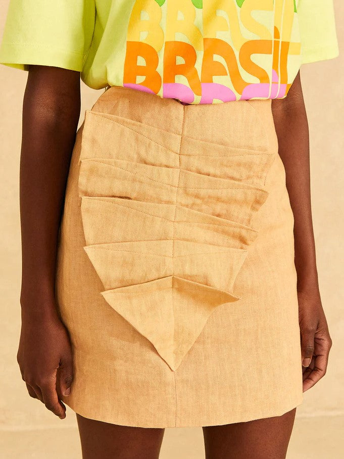 Beige Leaf Mini Skirt