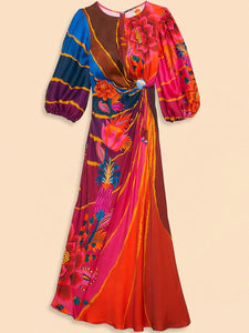 Vintage Wave Circle Cut-Out Midi Dress