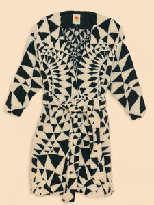 Black & White Heart Deco Maxi Fleece Coat