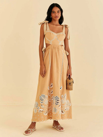 Sand Richelieu Sleeveless Midi Dress