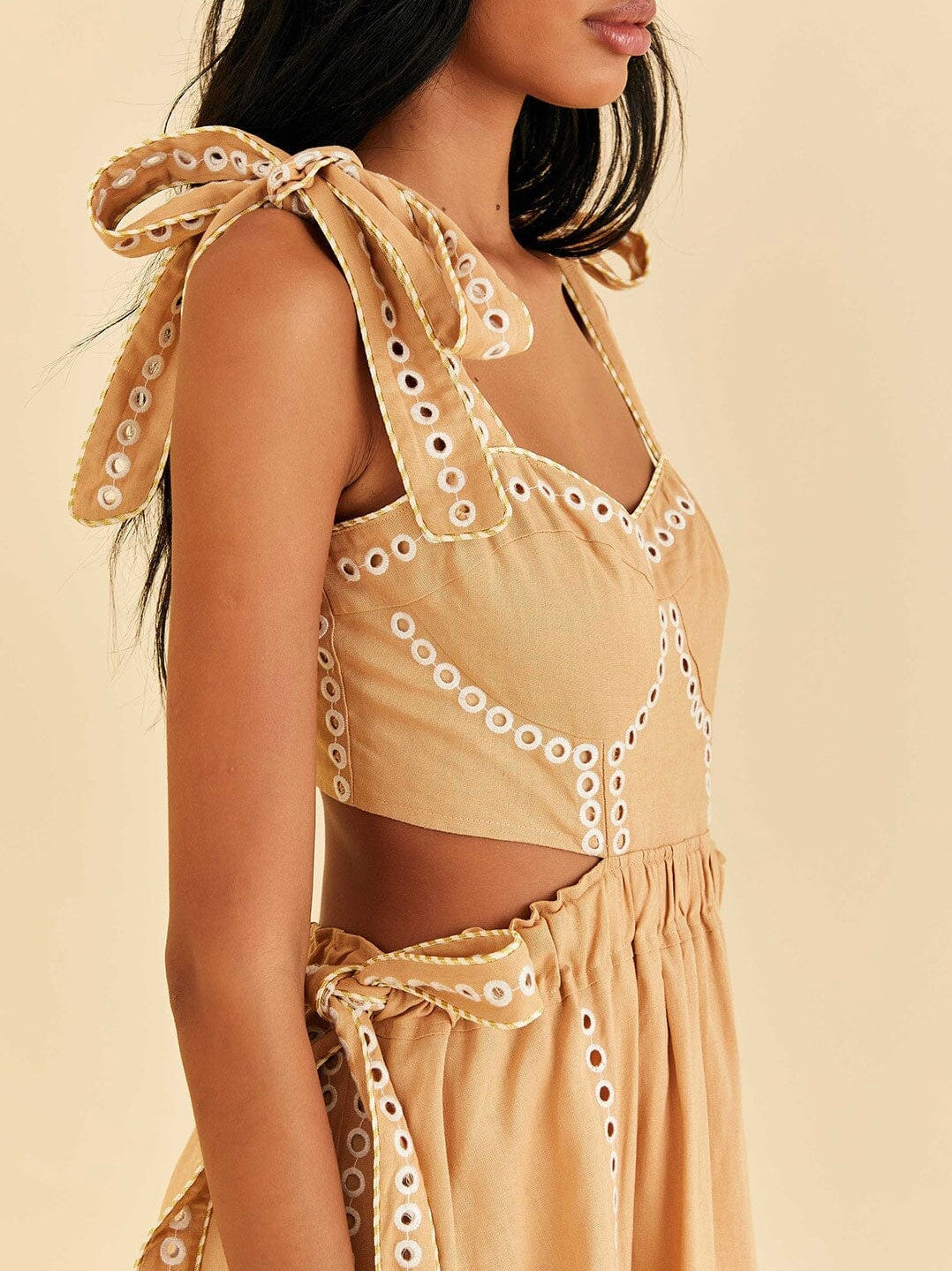 Sand Richelieu Sleeveless Midi Dress