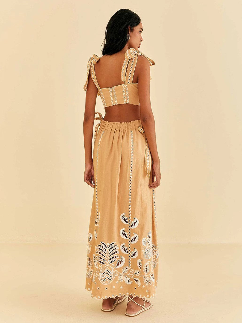 Sand Richelieu Sleeveless Midi Dress