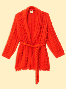 Orange Braided Knit Cardigan