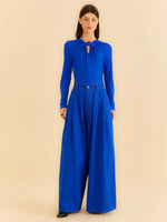 Load image into Gallery viewer, Blue Canvas Maxi Pleated Pants
