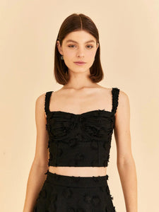 Black 3d Flower Corset Crop Top