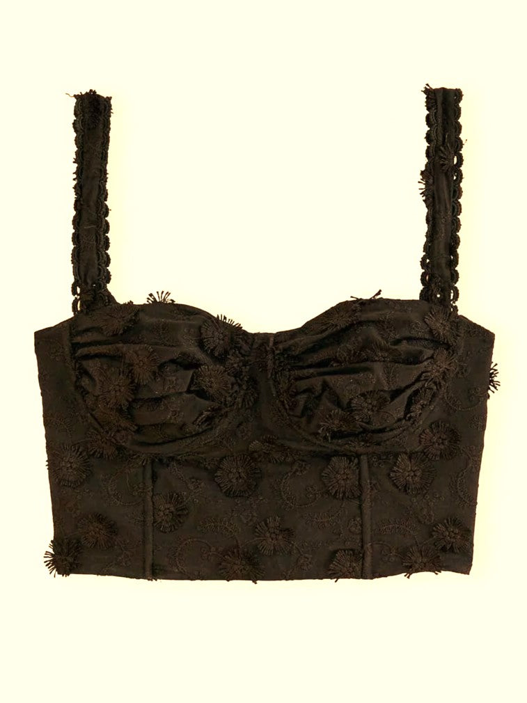 Black 3d Flower Corset Crop Top
