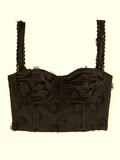Black 3d Flower Corset Crop Top