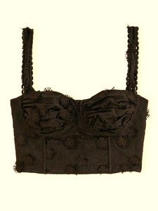 Black 3d Flower Corset Crop Top