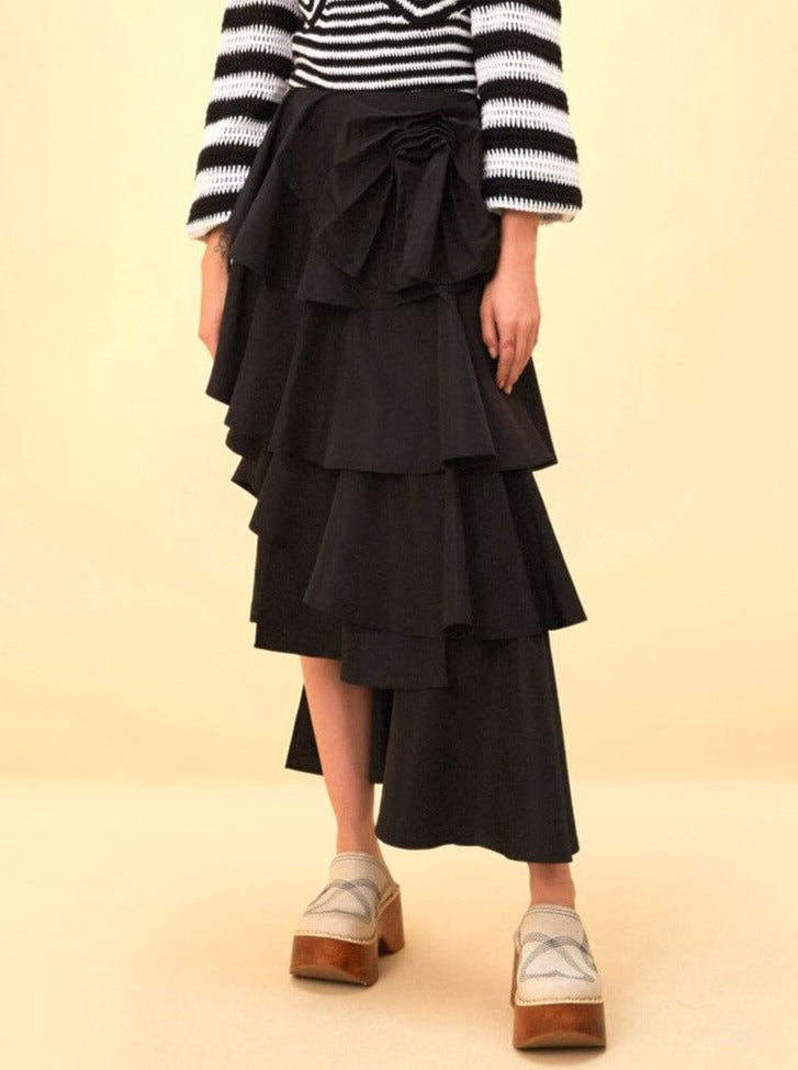 Black Tiered Bow Detail Maxi Skirt