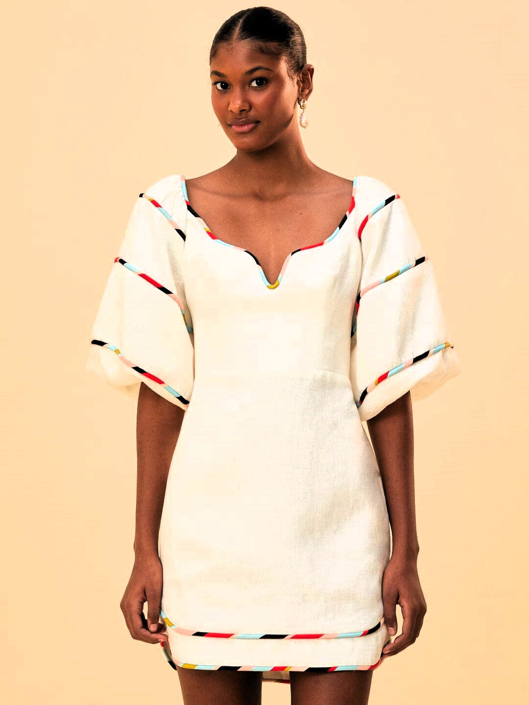 White Colorful Stripes Mini Dress