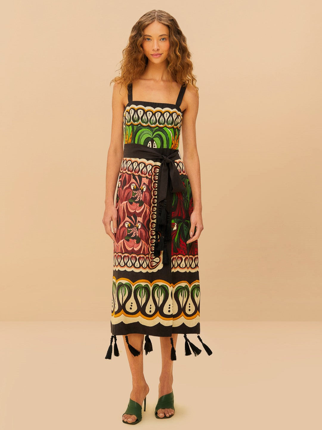 Green Coconut Tree Flow Scarf Dress