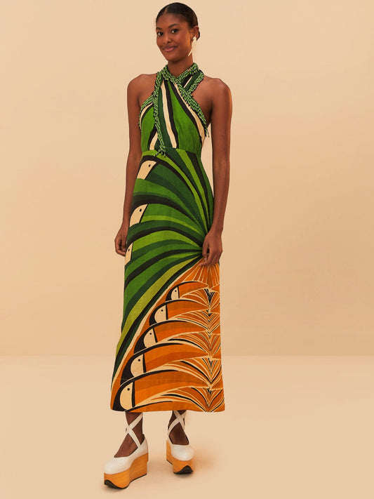 Green Toucan Tree  Maxi Dress