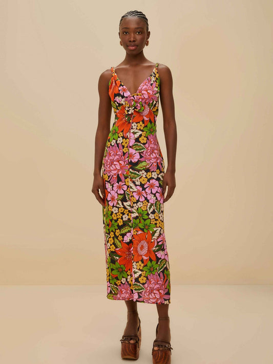 Floral Black Rose Midi Dress