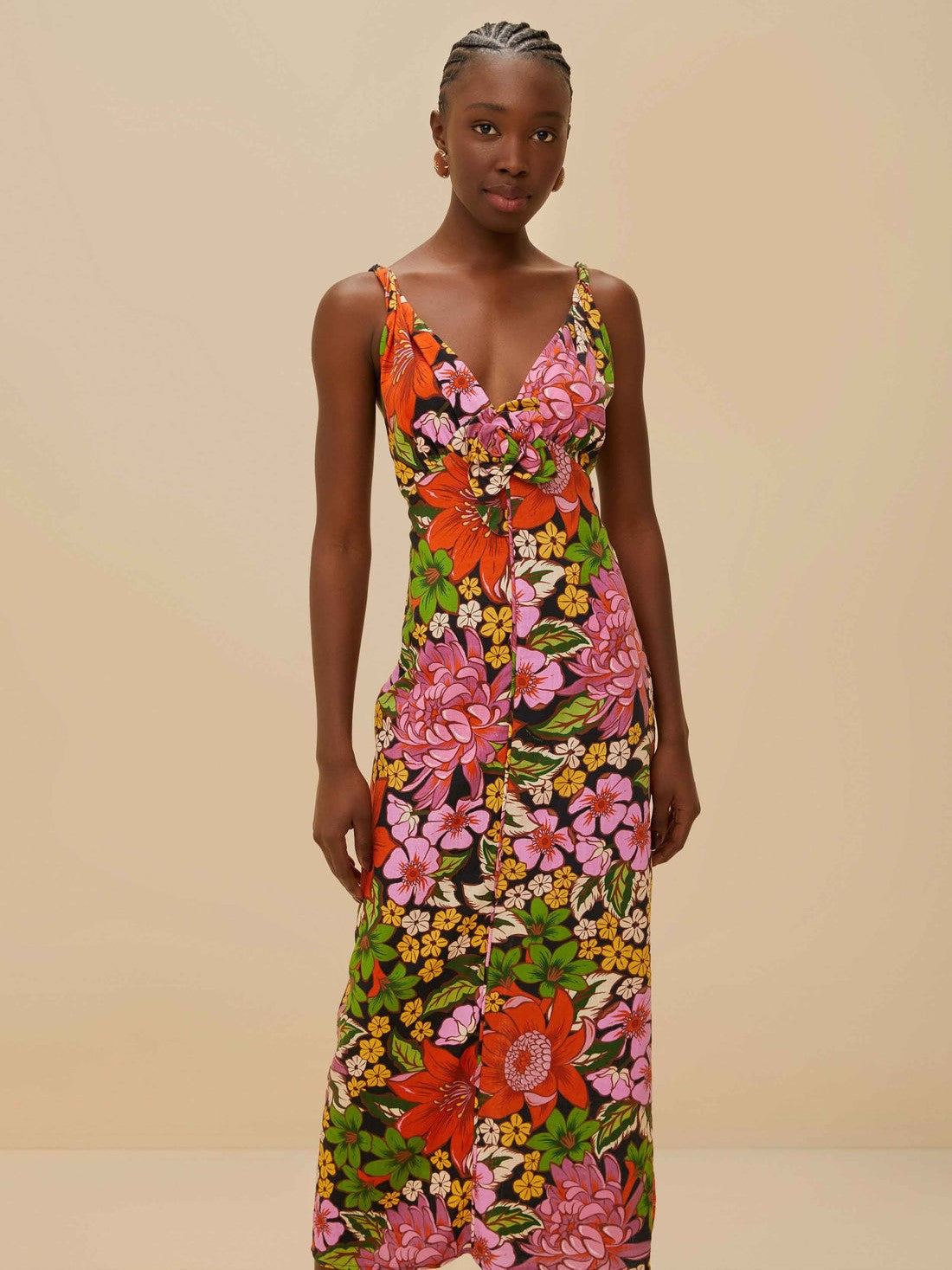 Floral Black Rose Midi Dress