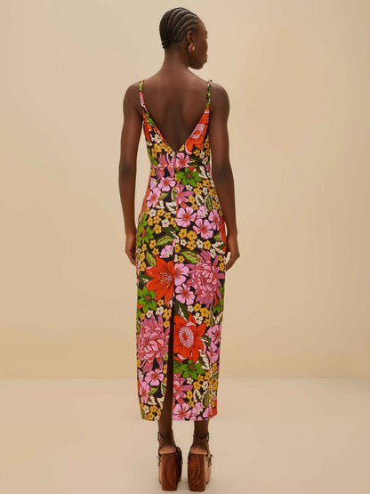 Floral Black Rose Midi Dress