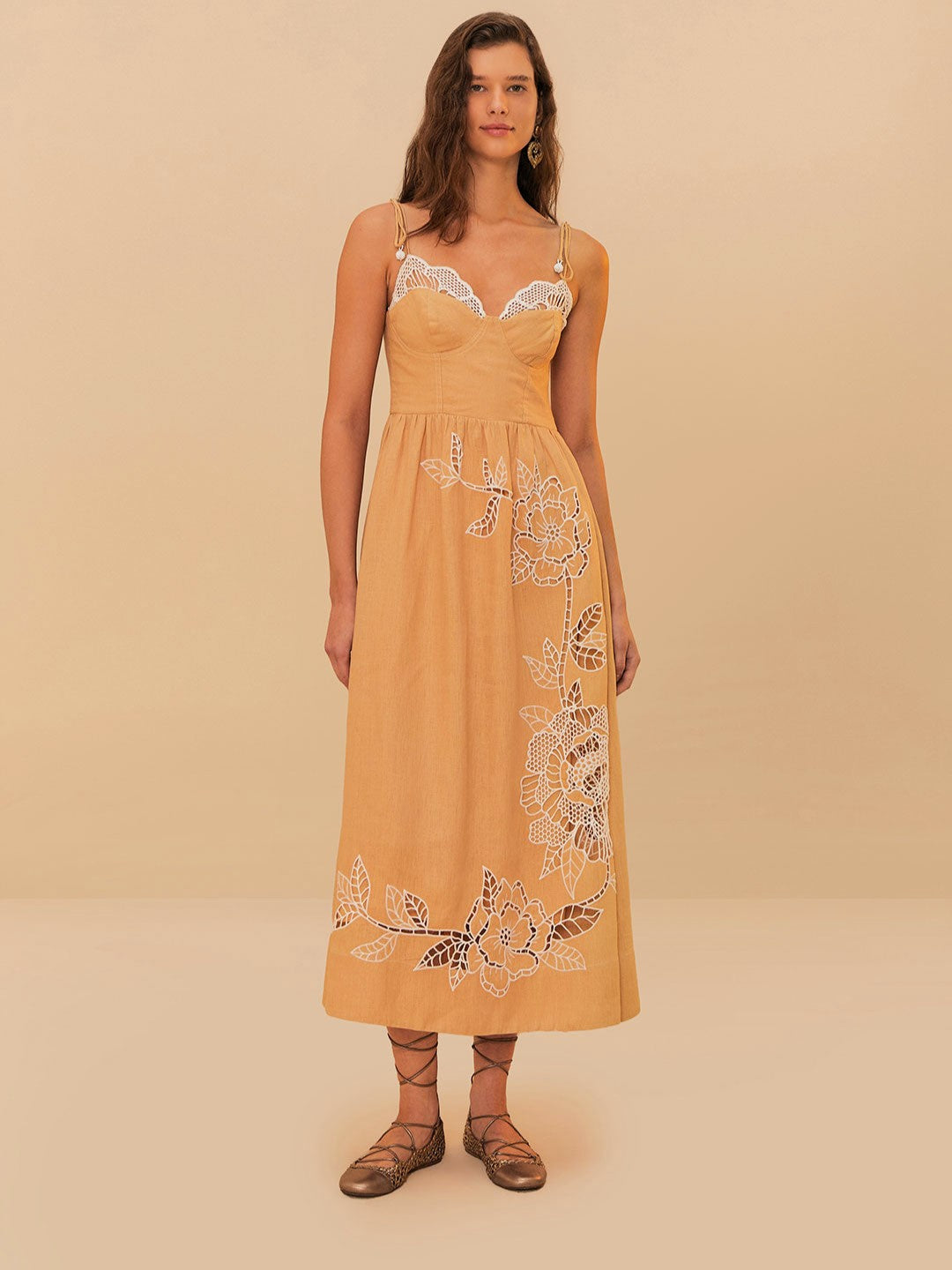 Sand Richelieu Midi Dress