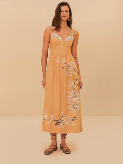 Sand Richelieu Midi Dress