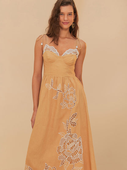 Sand Richelieu Midi Dress