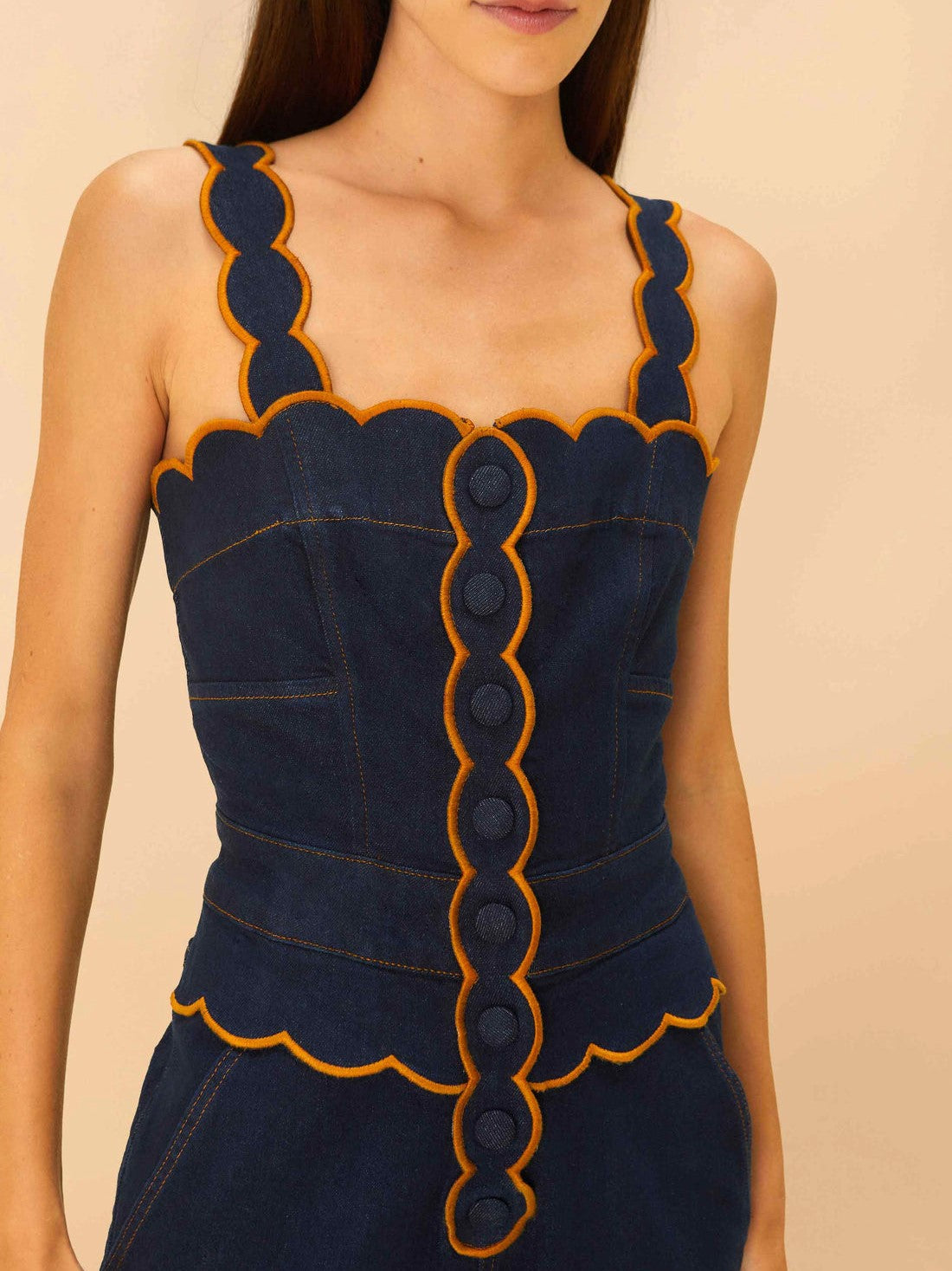 Dark Denim Wavy Trim Jumpsuit