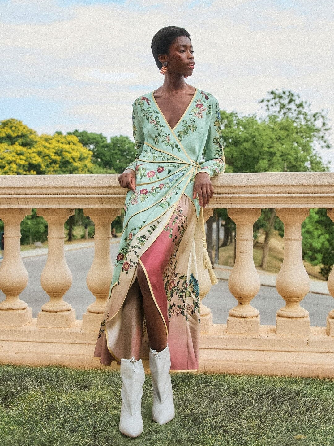 Farm Rio Birds Tree Long Sleeve Maxi Dress