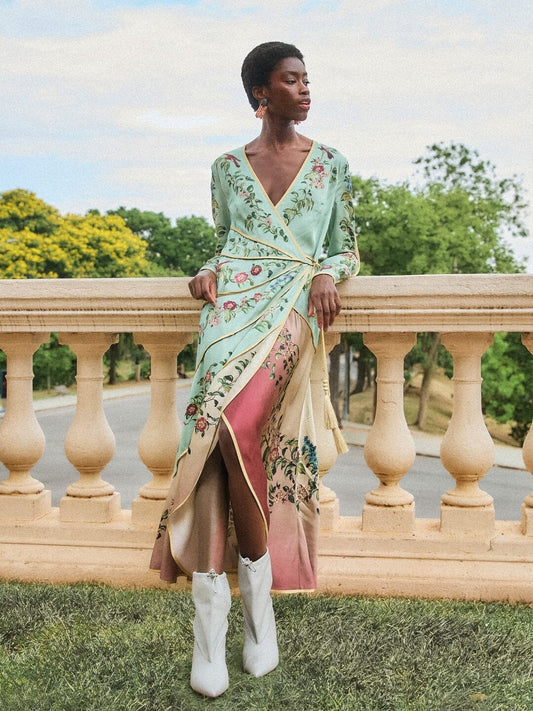 Farm Rio Birds Tree Long Sleeve Maxi Dress