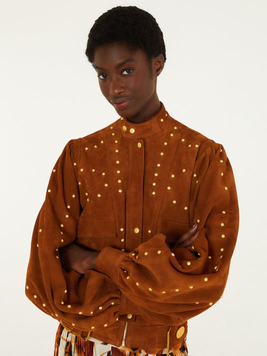 Farm Rio Riveted Buttoned Suede Jacket Size S
