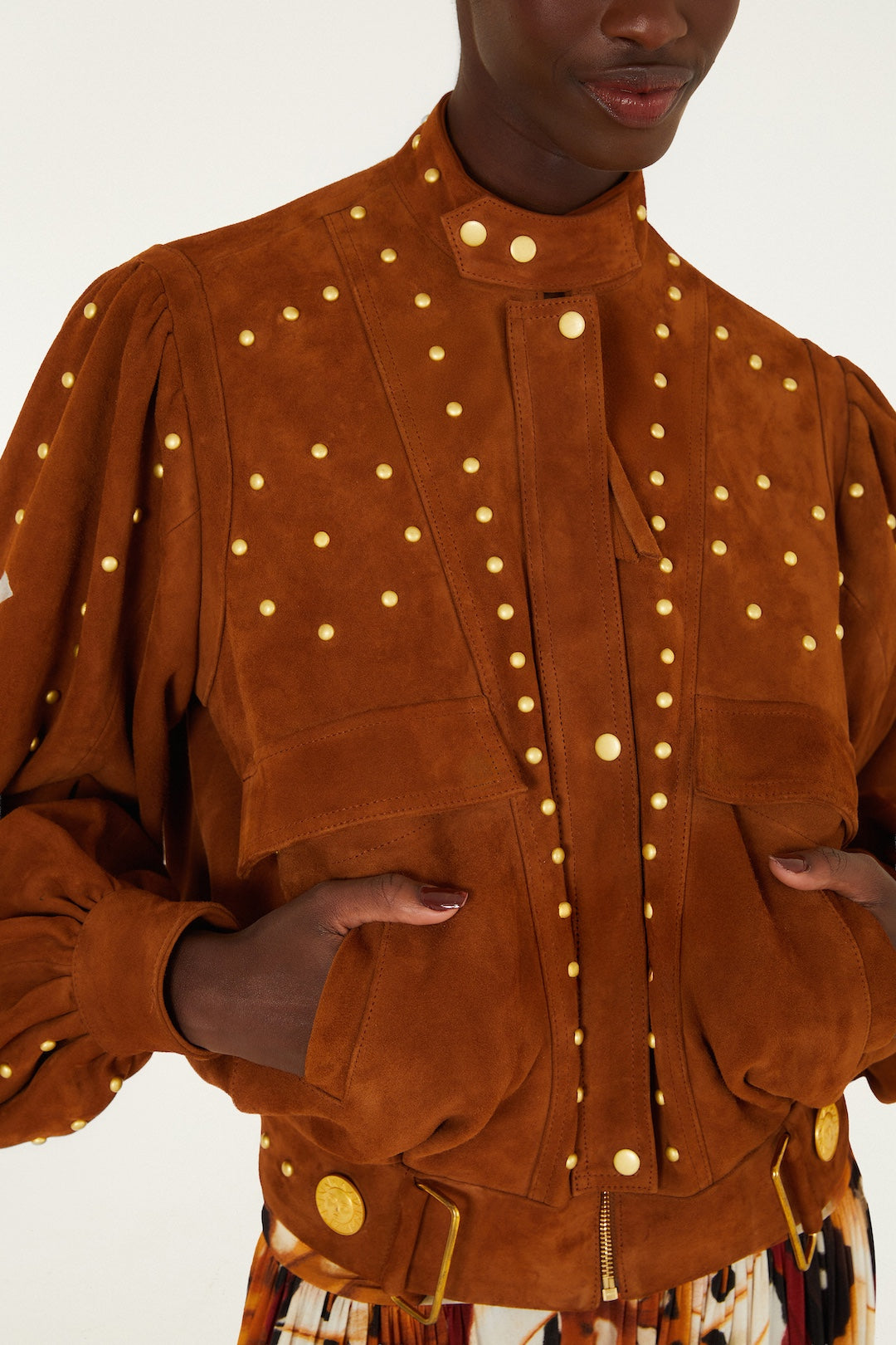 Farm Rio Riveted Buttoned Suede Jacket Size S