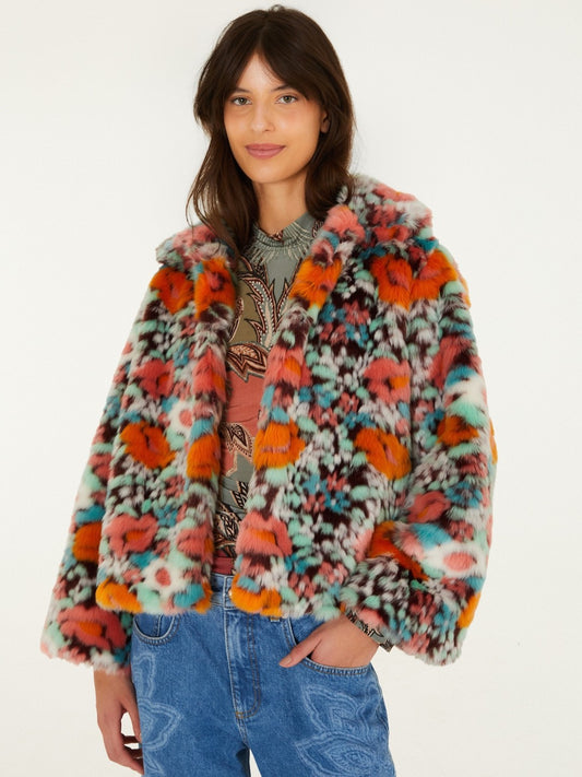 Farm Rio Floral Faux Fur Cropped Jacket