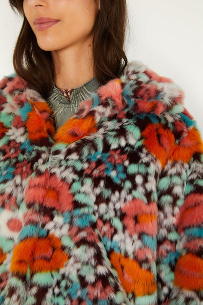 Farm Rio Floral Faux Fur Cropped Jacket