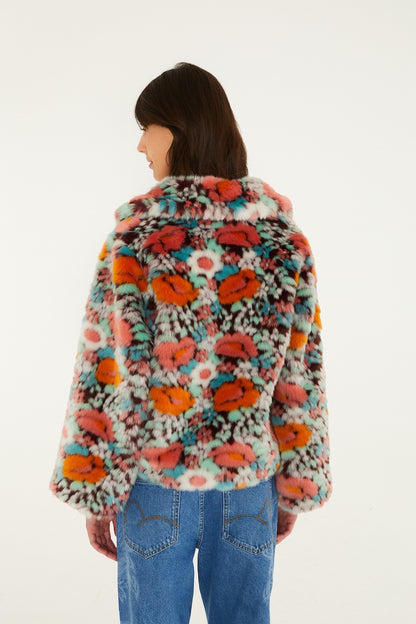Farm Rio Floral Faux Fur Cropped Jacket