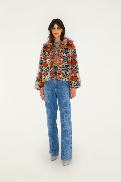 Farm Rio Floral Faux Fur Cropped Jacket