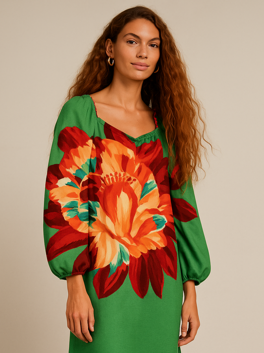 Green Tropicart Mini Dress