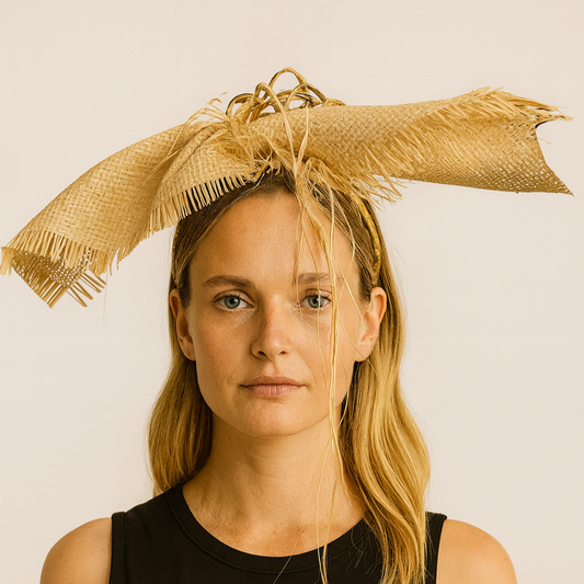 XL Flat Raffia Bow Headband in natural