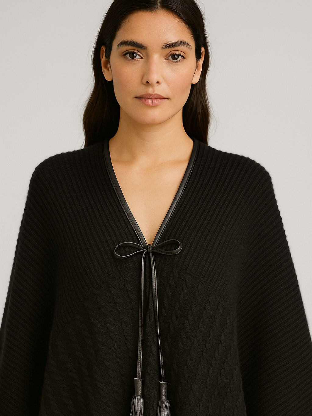 Leather trim Poncho