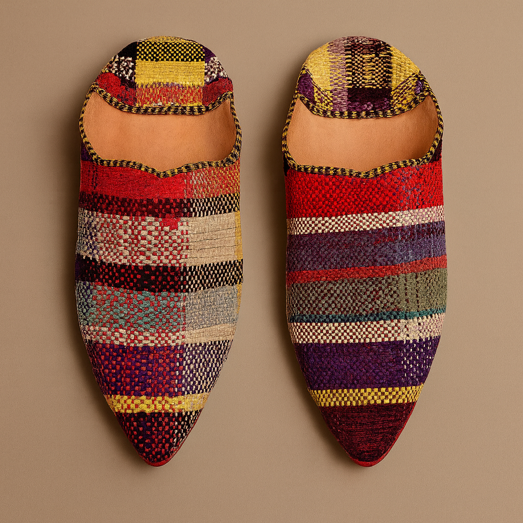 Upcycled Babouches from Vintage Moroccan blankets Multicolor Plaid