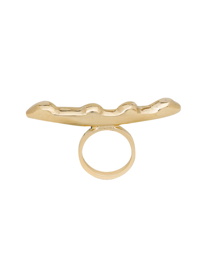 gold ring with a wide wavy bar-like top