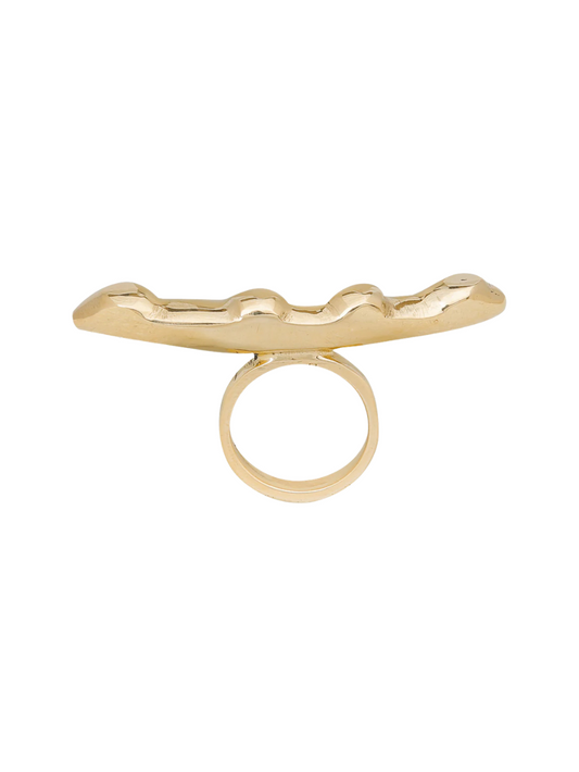 gold ring with a wide wavy bar-like top
