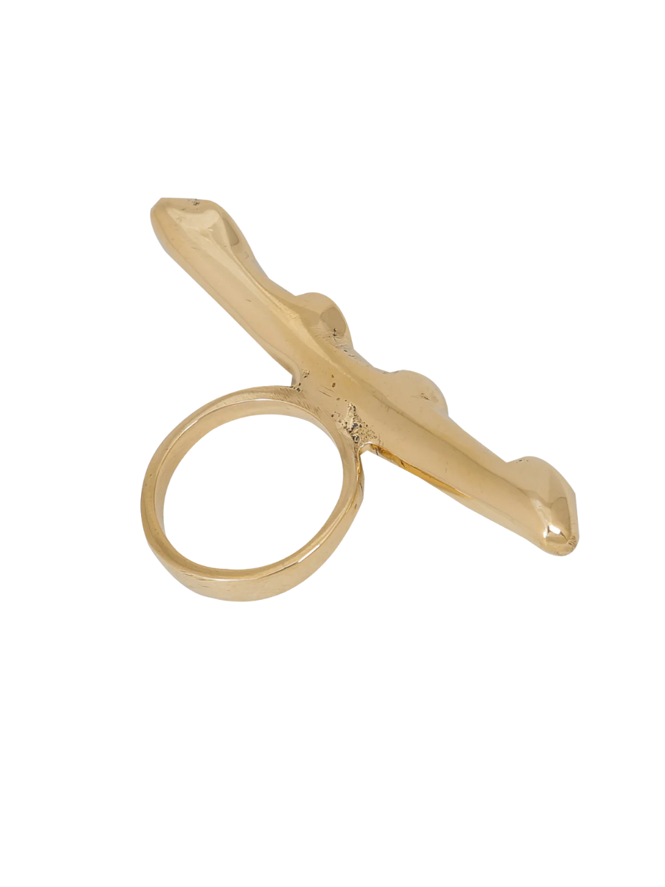 gold ring with a wide wavy bar-like top