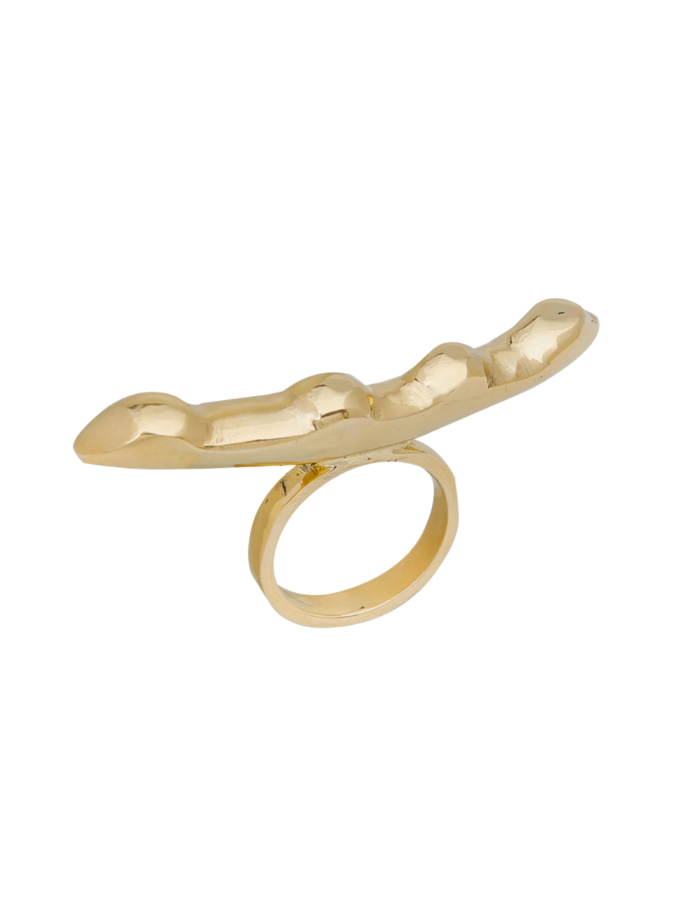 gold ring with a wide wavy bar-like top