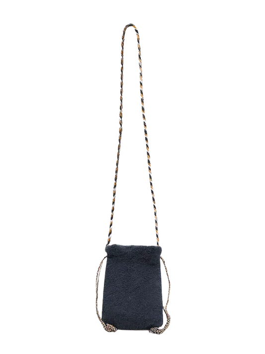 Small dark blue pouch with a strap