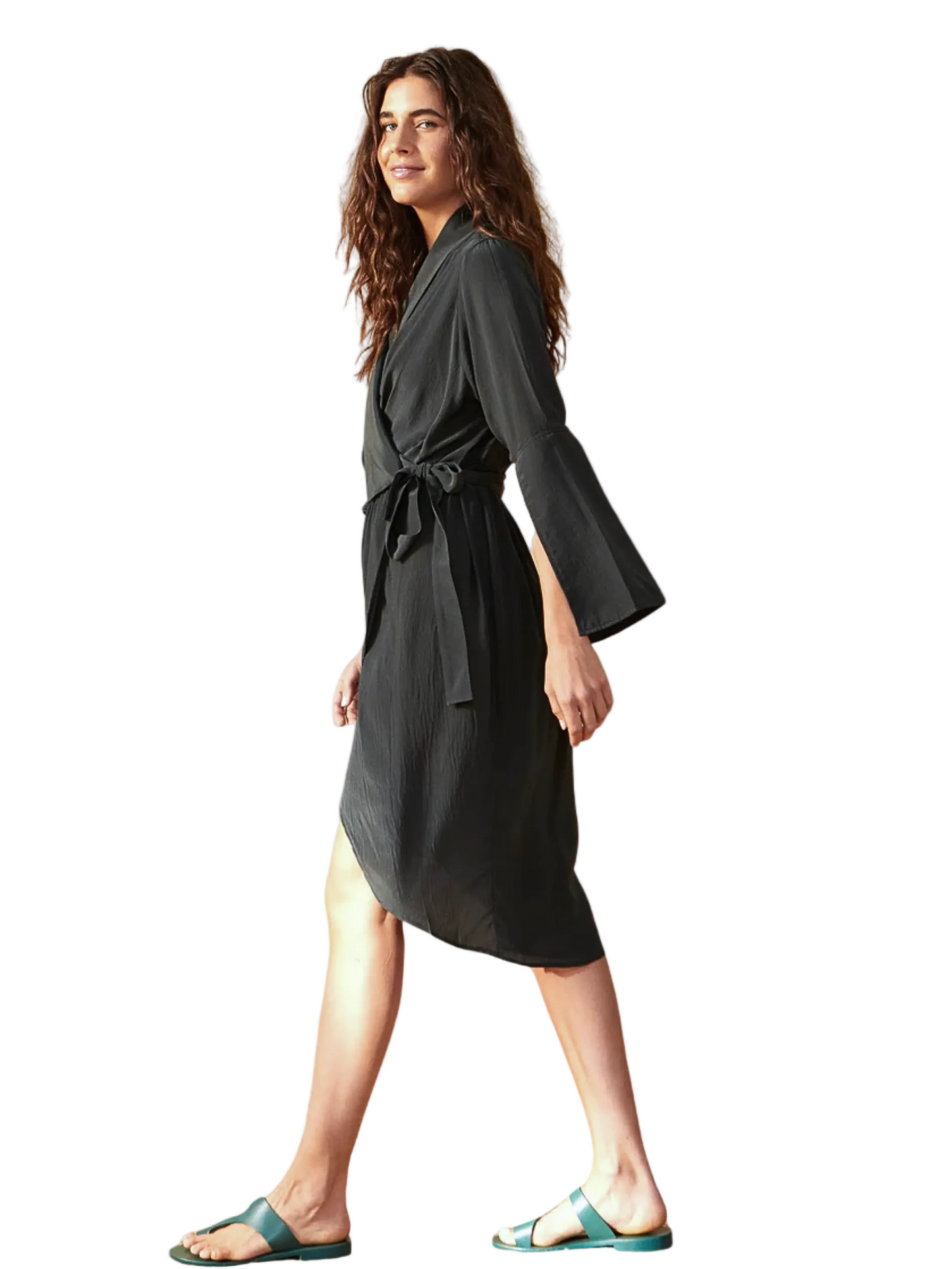 gray  dress with a belt